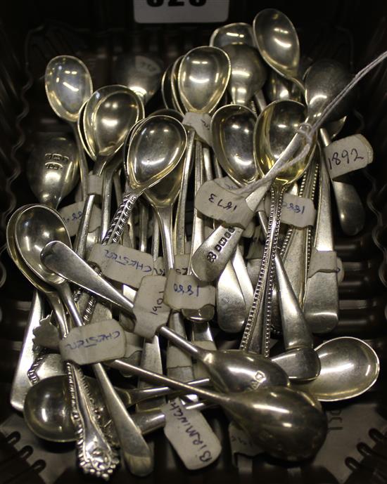Collection of silver mustard spoons, various dates & makers